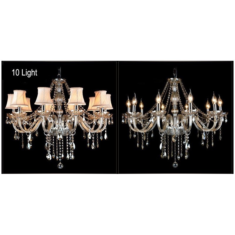 Lámpara de araña grande de cristal K9 con pantallas y vela color coñac