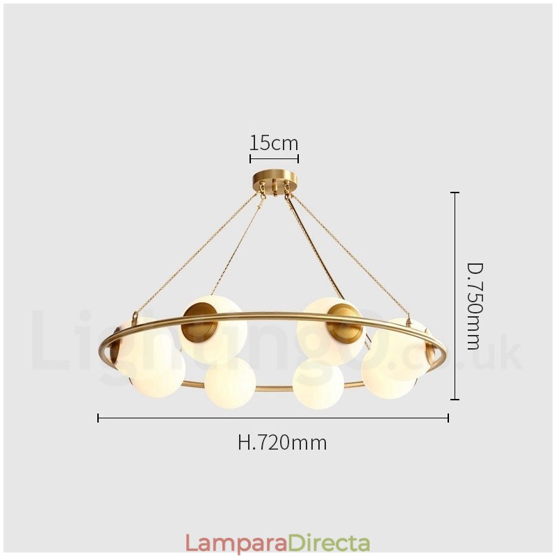 Lámpara de araña redonda rústica estilo cabaña de latón puro con pantallas blancas