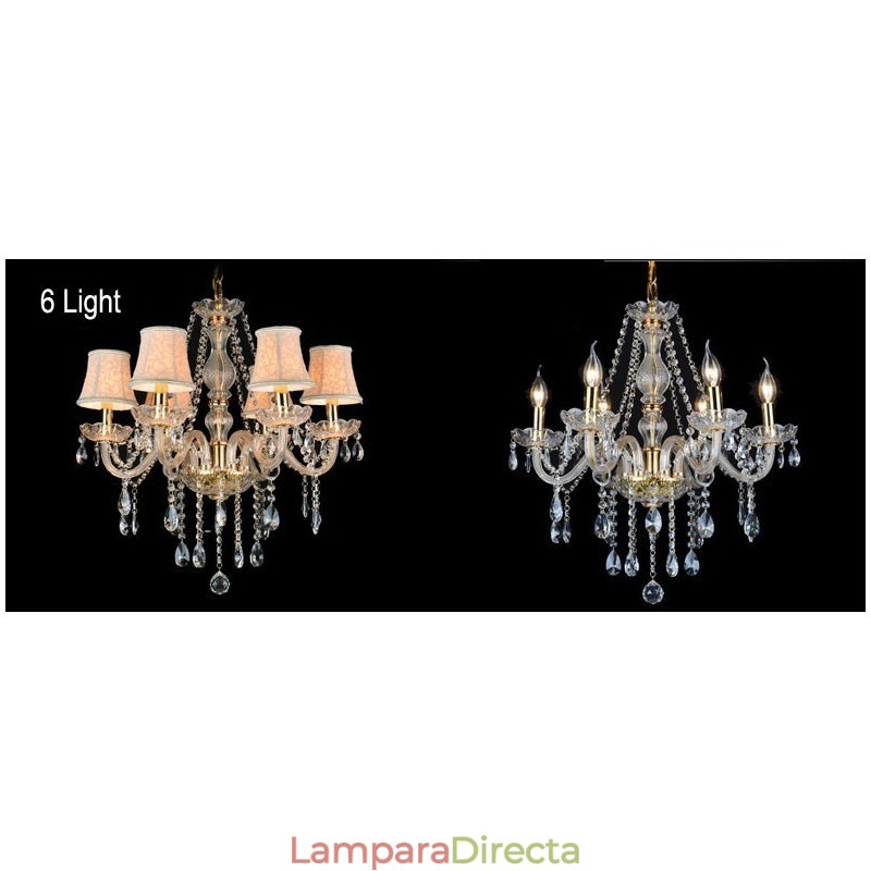 Lámpara de araña grande de cristal K9 con pantallas y vela color dorado