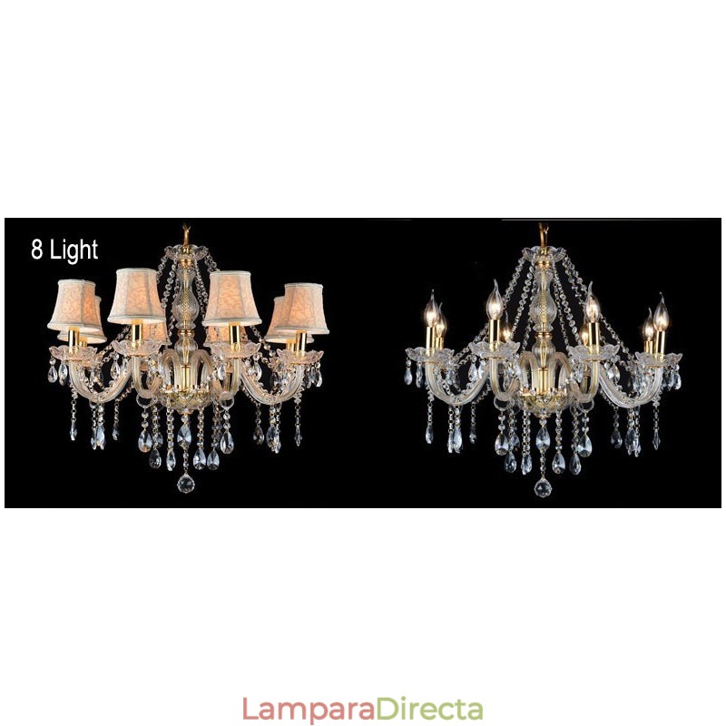 Lámpara de araña grande de cristal K9 con pantallas y vela color dorado