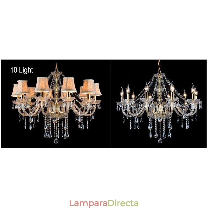 Lámpara de araña grande de cristal K9 con pantallas y vela color dorado