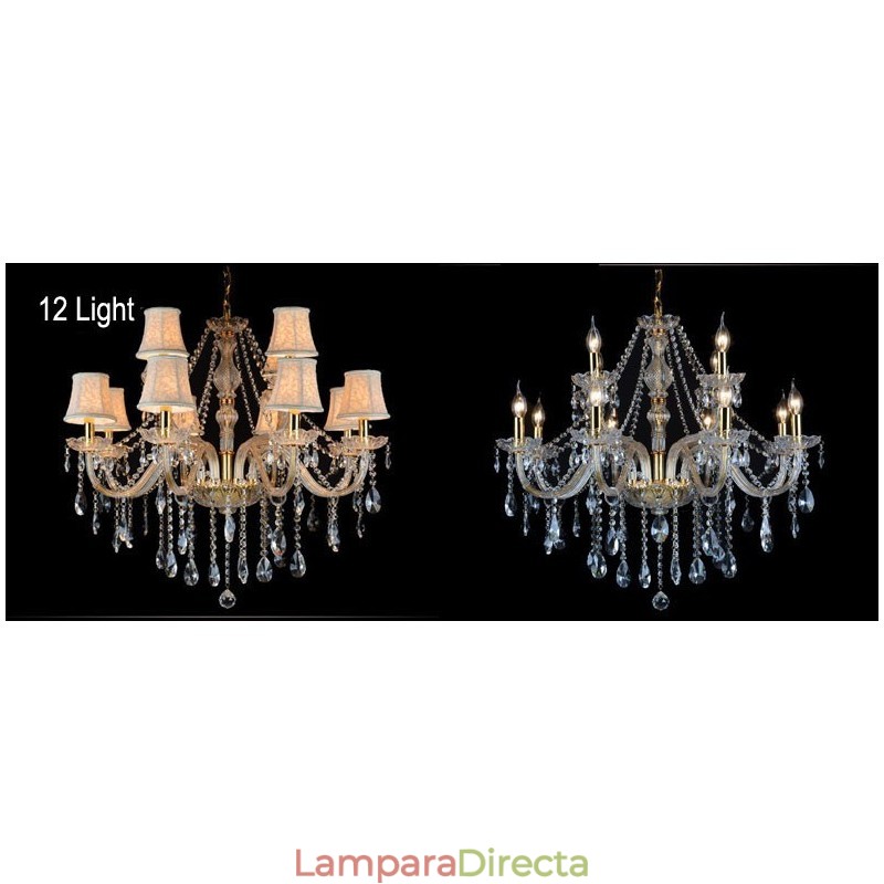 Lámpara de araña grande de cristal K9 con pantallas y vela color dorado