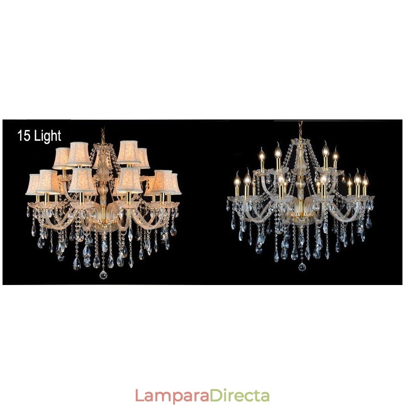 Lámpara de araña grande de cristal K9 con pantallas y vela color dorado