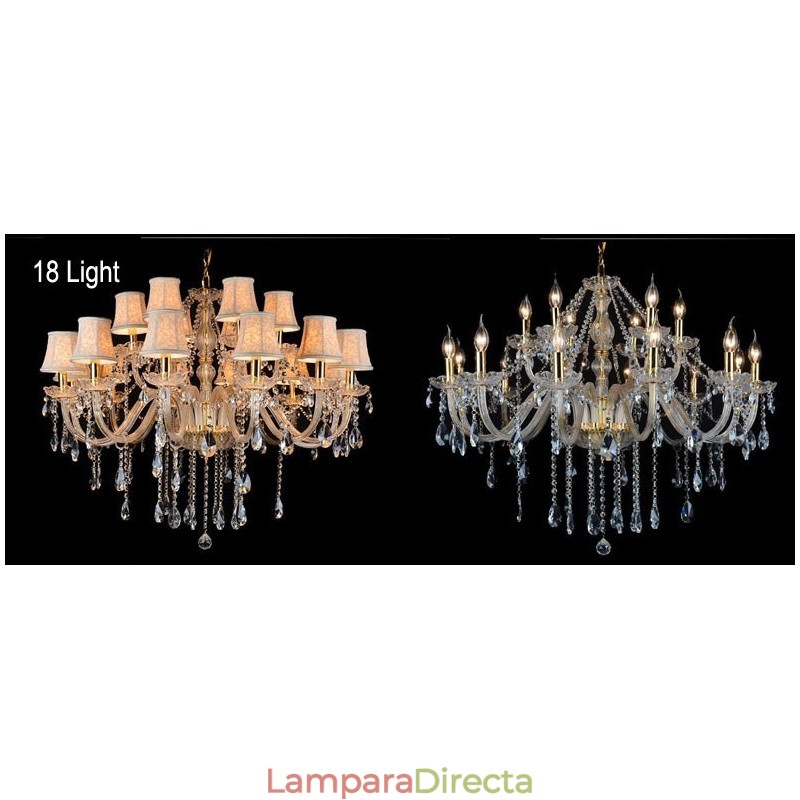 Lámpara de araña grande de cristal K9 con pantallas y vela color dorado