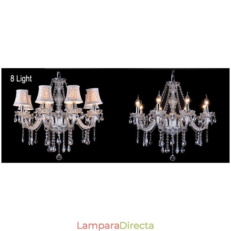 Lámpara de araña grande de cristal K9 con pantallas y diseño de vela transparente