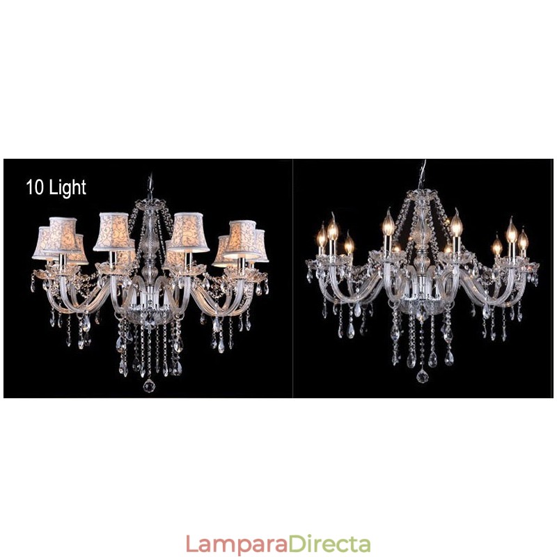 Lámpara de araña grande de cristal K9 con pantallas y diseño de vela transparente