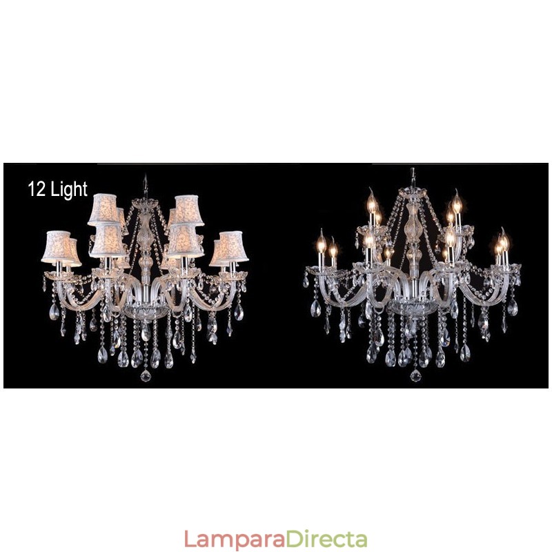 Lámpara de araña grande de cristal K9 con pantallas y diseño de vela transparente