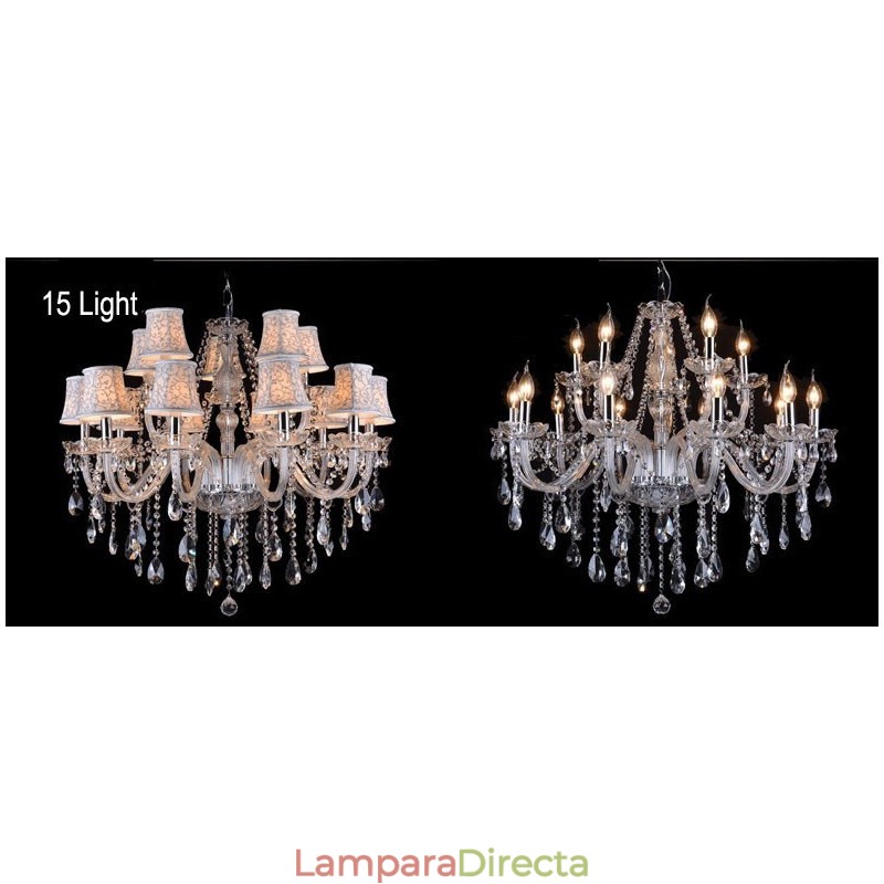 Lámpara de araña grande de cristal K9 con pantallas y diseño de vela transparente