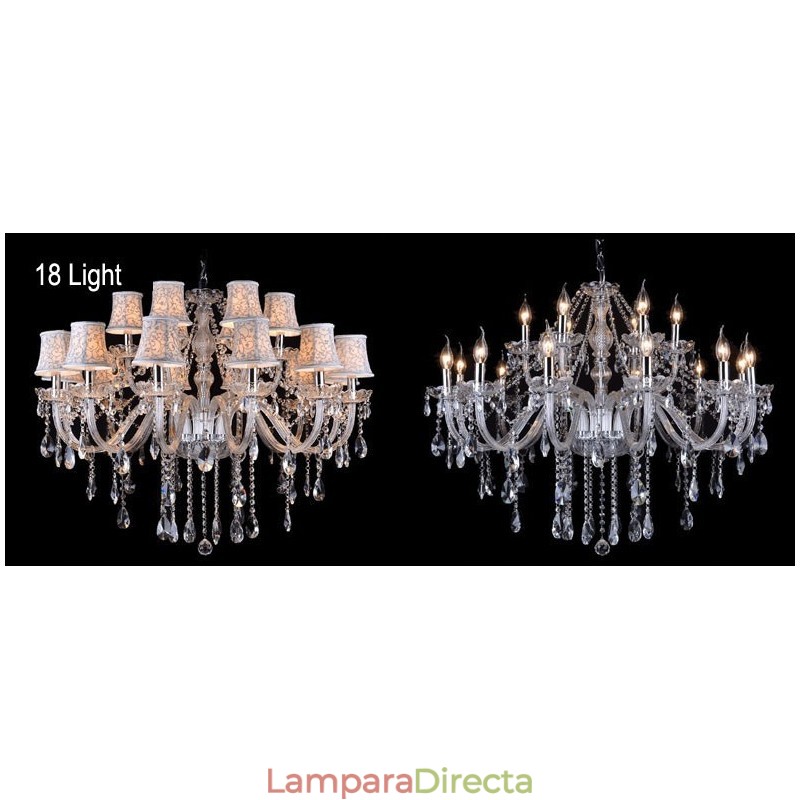 Lámpara de araña grande de cristal K9 con pantallas y diseño de vela transparente