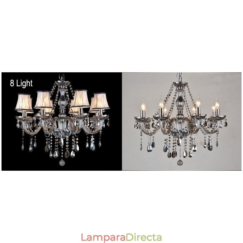 Lámpara de araña grande de cristal K9 con pantallas en color gris