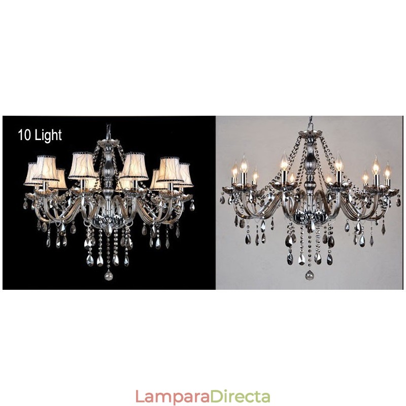 Lámpara de araña grande de cristal K9 con pantallas en color gris