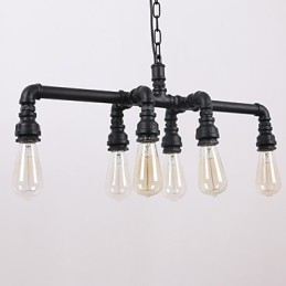 Lámpara colgante con pintura de 6 luces y diseño retro de tubería de agua