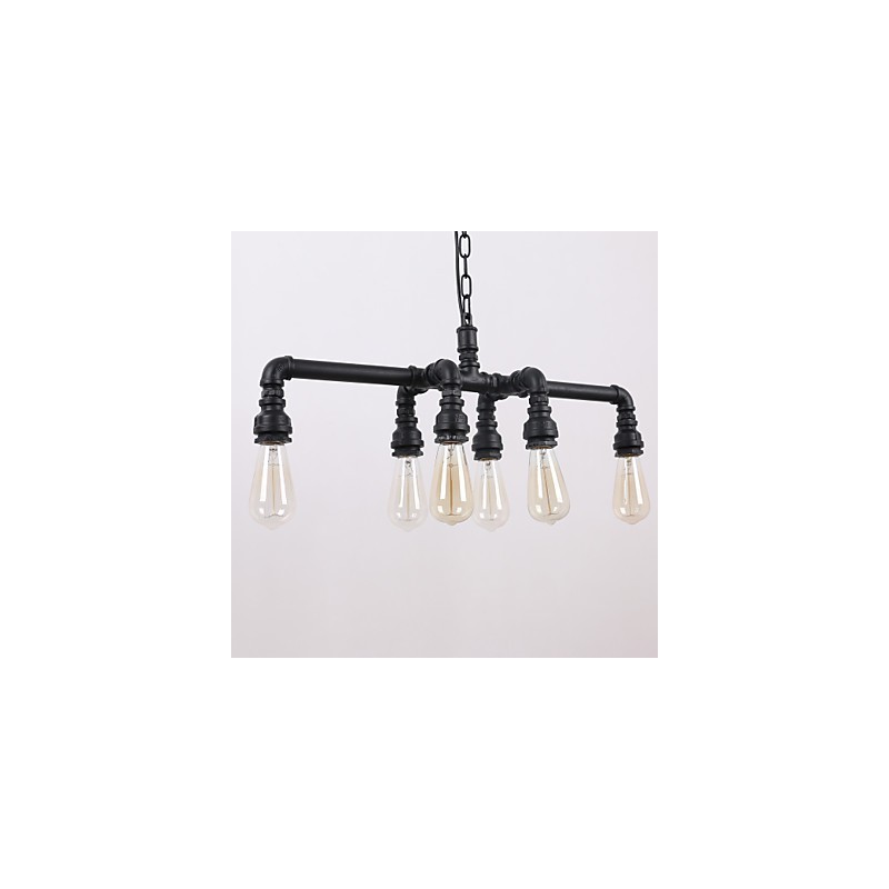 Lámpara colgante con pintura de 6 luces y diseño retro de tubería de agua