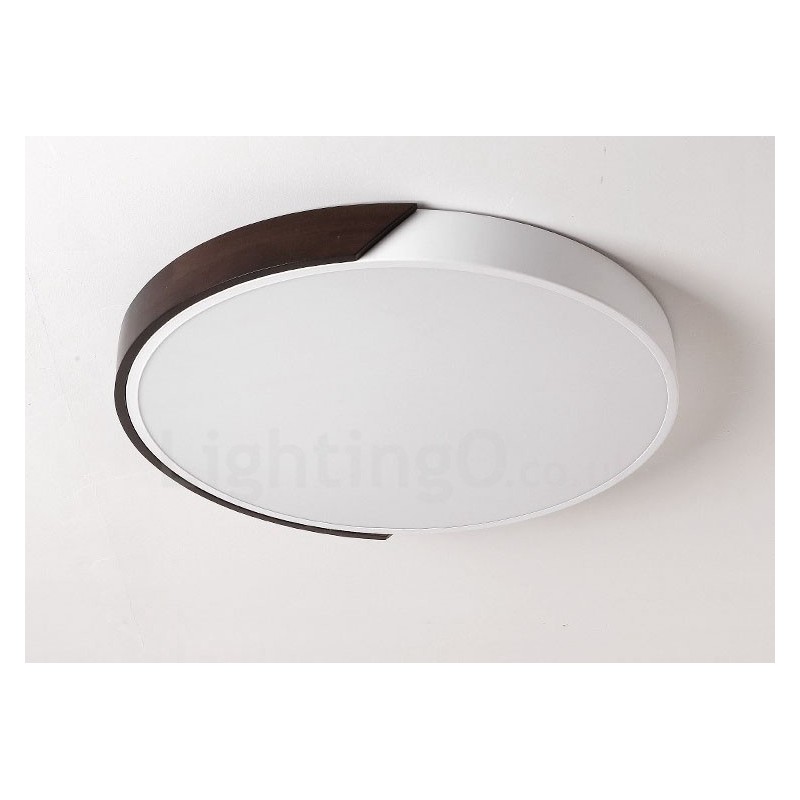 Lámpara de techo empotrada redonda ultrafina de madera color nogal retro, regulable y con pantalla acrílica. También se puede usar como aplique de pared.