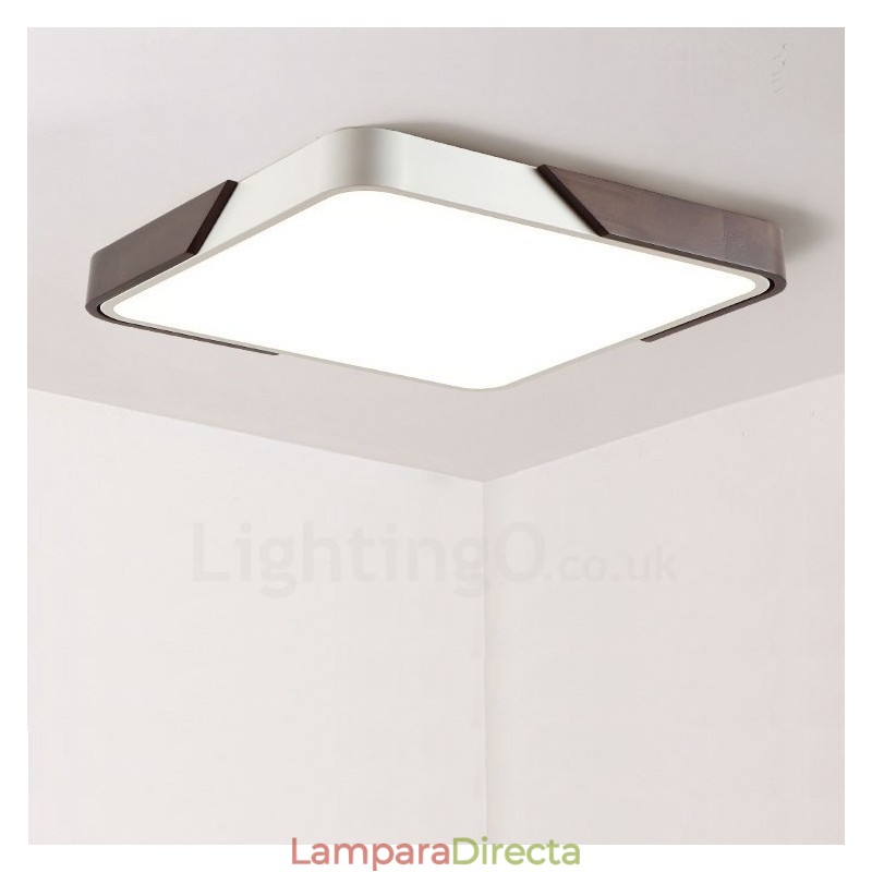 Lámpara de techo empotrada cuadrada ultrafina de madera color nogal retro, regulable, con pantalla acrílica. También se puede usar como aplique de pared.
