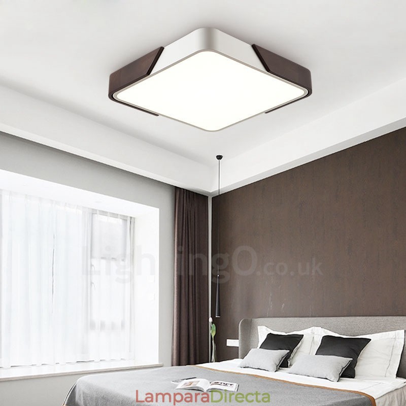 Lámpara de techo empotrada cuadrada ultrafina de madera color nogal retro, regulable, con pantalla acrílica. También se puede usar como aplique de pared.