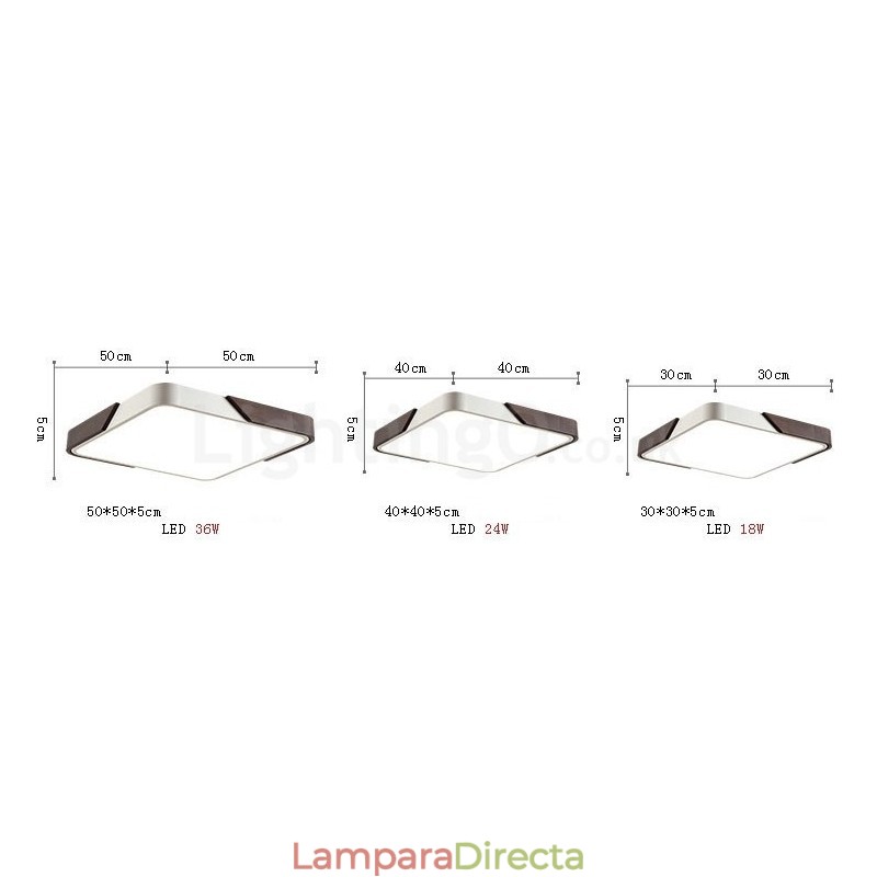 Lámpara de techo empotrada cuadrada ultrafina de madera color nogal retro, regulable, con pantalla acrílica. También se puede usar como aplique de pared.