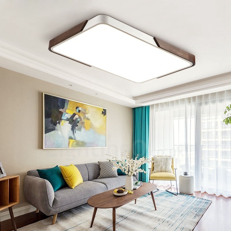 Lámpara de techo empotrada rectangular ultrafina de madera color nogal retro, regulable, con pantalla acrílica. También se puede usar como aplique de pared.