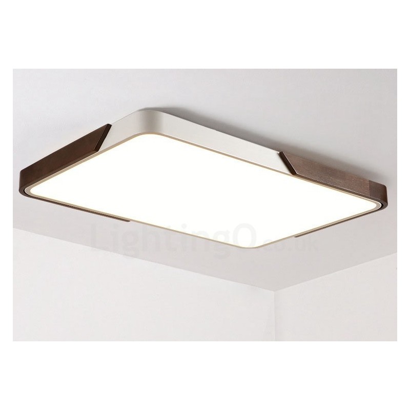 Lámpara de techo empotrada rectangular ultrafina de madera color nogal retro, regulable, con pantalla acrílica. También se puede usar como aplique de pared.