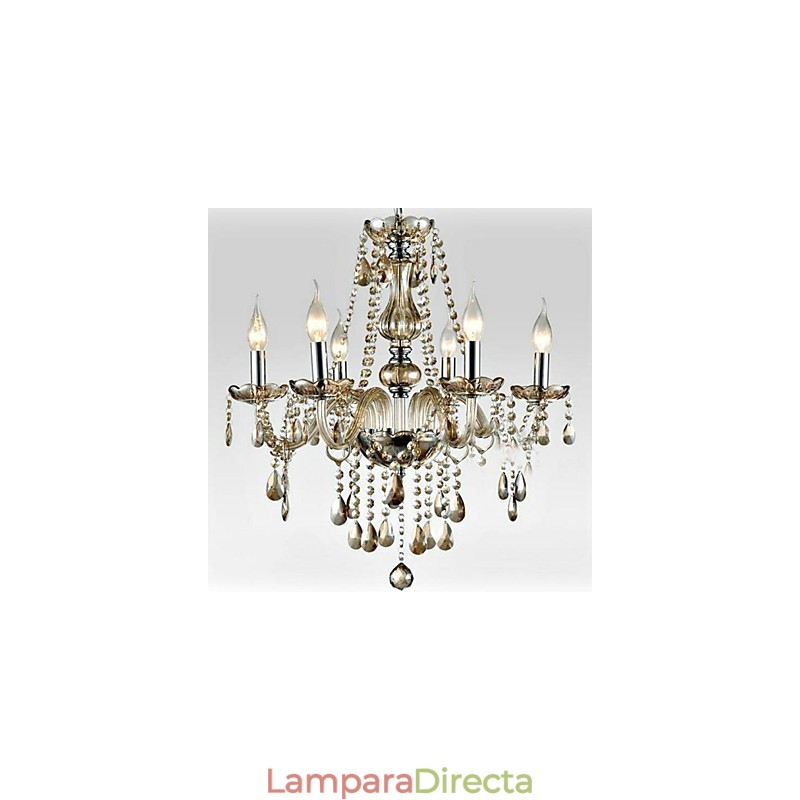 Lámpara de araña de cristal estilo palacio de 6 luces con bombilla de vela