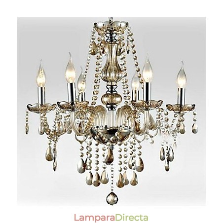 Lámpara de araña de cristal estilo palacio de 6 luces con bombilla de vela Lámpara de araña de cristal estilo palacio de 6 luces con bombilla de vela