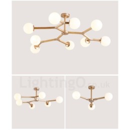 Lámpara de araña nórdica moderna de madera con diseño de frijol mágico y moléculas de madera con pantallas de vidrio.