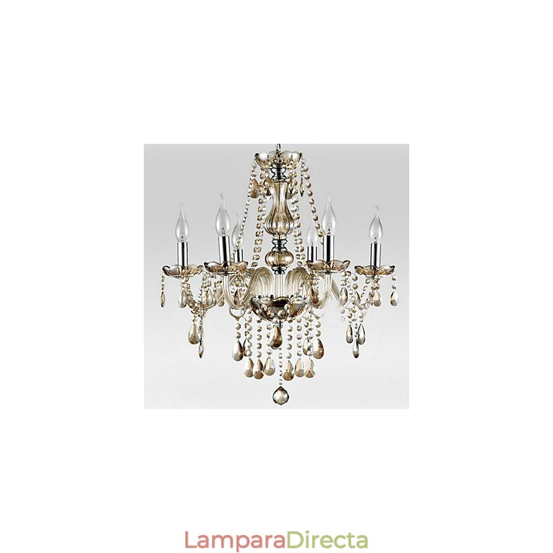 Lámpara de araña de cristal estilo palacio de 6 luces con bombilla de vela