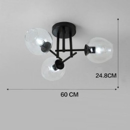 Lámpara de araña rústica de acero inoxidable de 3 luces con pantallas de vidrio transparente o azul