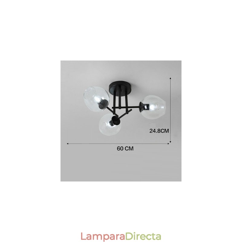 Lámpara de araña rústica de acero inoxidable de 3 luces con pantallas de vidrio transparente o azul
