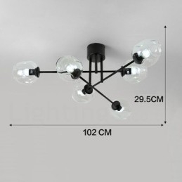 Lámpara de araña rústica de acero inoxidable de 6 luces con pantallas de vidrio transparente o azul