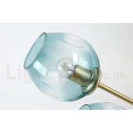 Lámpara de araña rústica de acero inoxidable de 8 luces con pantallas de vidrio transparente o azul