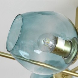 Lámpara de araña rústica de acero inoxidable de 8 luces con pantallas de vidrio transparente o azul