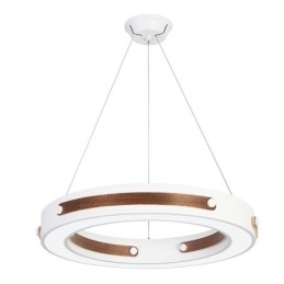 Lámpara colgante moderna contemporánea con forma de anillo en varios colores de madera y pantalla acrílica