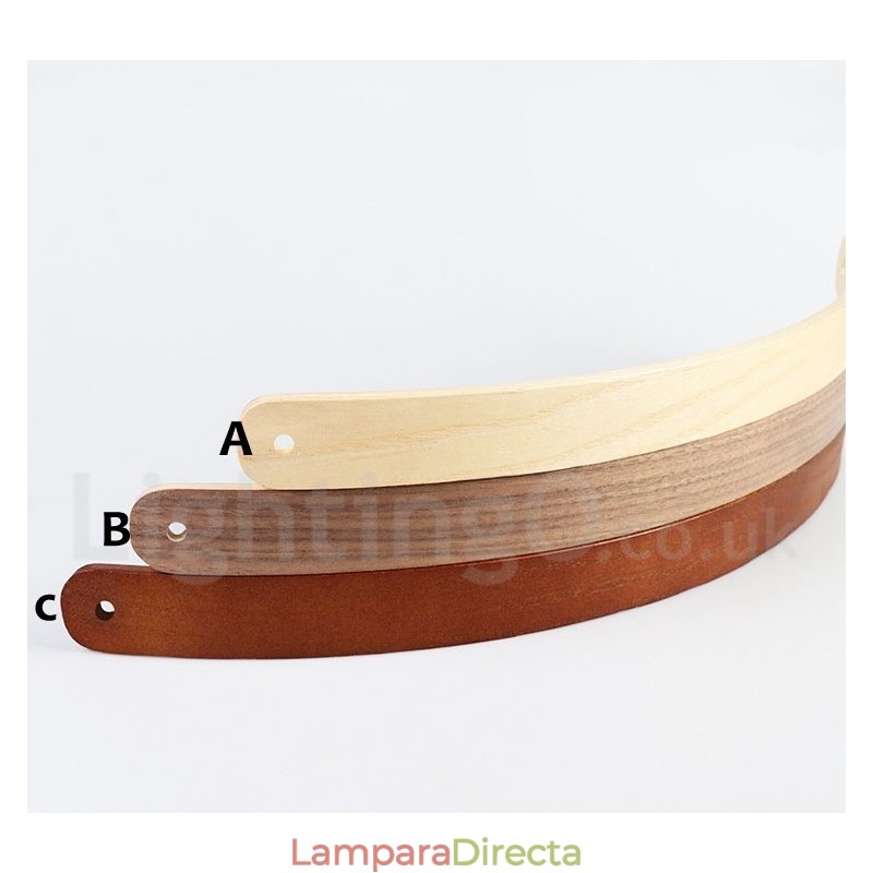 Lámpara colgante moderna contemporánea con forma de anillo en varios colores de madera y pantalla acrílica