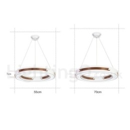Lámpara colgante moderna contemporánea con forma de anillo en varios colores de madera y pantalla acrílica