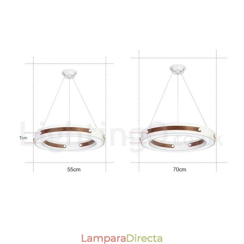 Lámpara colgante moderna contemporánea con forma de anillo en varios colores de madera y pantalla acrílica