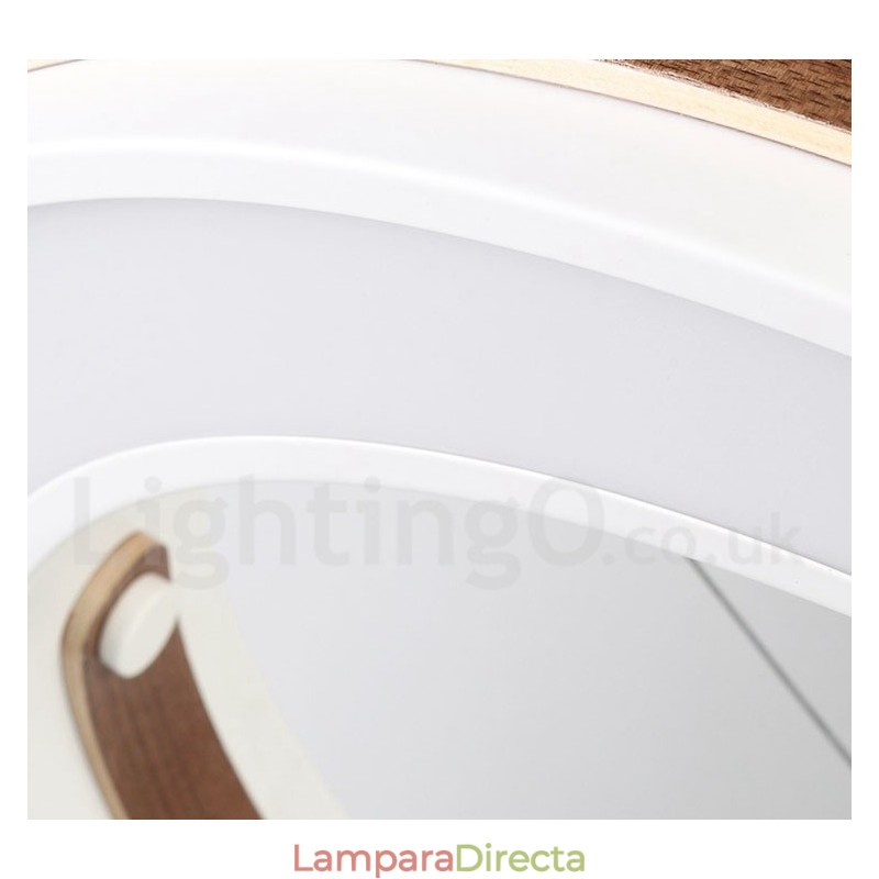 Lámpara colgante moderna contemporánea con forma de anillo en varios colores de madera y pantalla acrílica