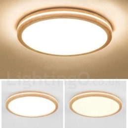 Lámpara de techo de madera redonda regulable con lente, moderna, contemporánea, de estilo nórdico, empotrada, con pantalla acrílica y control remoto. También se puede usar como luz de pared.
