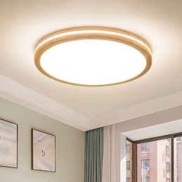 Lámpara de techo de madera redonda regulable con lente, moderna, contemporánea, de estilo nórdico, empotrada, con pantalla acrílica y control remoto. También se puede usar como luz de pared.