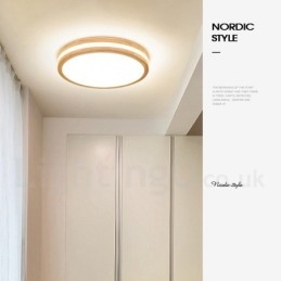 Lámpara de techo de madera redonda regulable con lente, moderna, contemporánea, de estilo nórdico, empotrada, con pantalla acrílica y control remoto. También se puede usar como luz de pared.