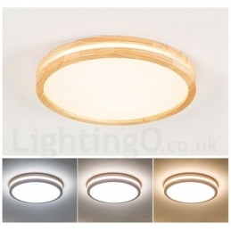 Lámpara de techo de madera redonda regulable con lente, moderna, contemporánea, de estilo nórdico, empotrada, con pantalla acrílica y control remoto. También se puede usar como luz de pared.