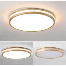 Lámpara de techo de madera redonda regulable con lente, moderna, contemporánea, de estilo nórdico, empotrada, con pantalla acrílica y control remoto. También se puede usar como luz de pared.
