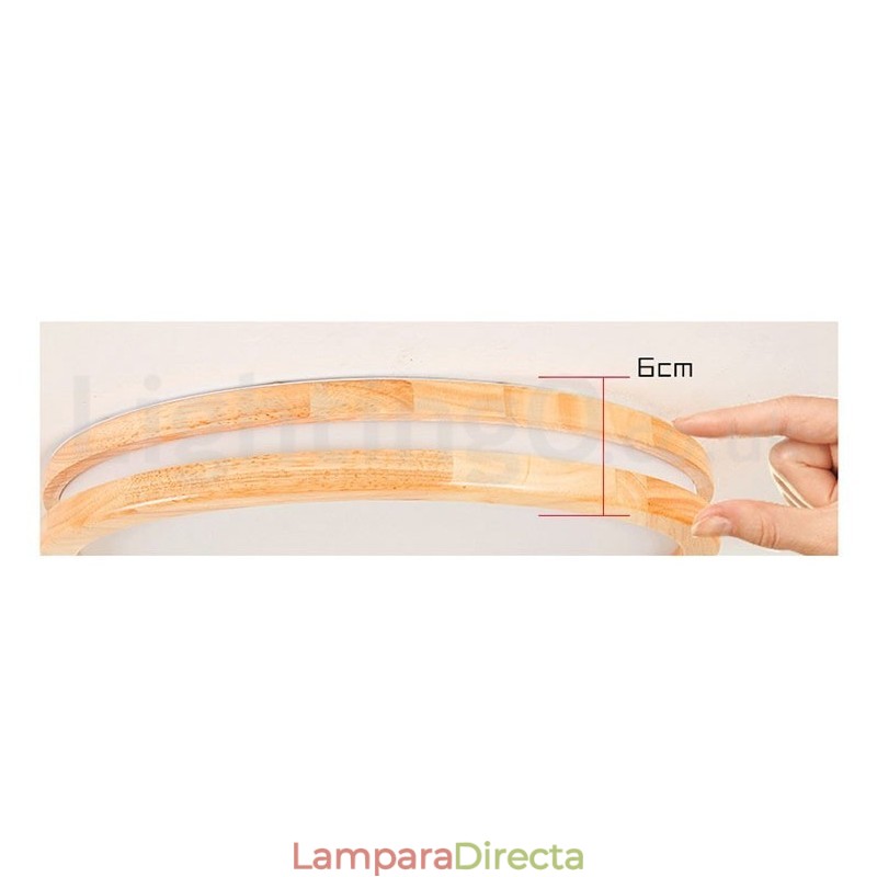 Lámpara de techo de madera redonda regulable con lente, moderna, contemporánea, de estilo nórdico, empotrada, con pantalla acrílica y control remoto. También se puede usar como luz de pared.