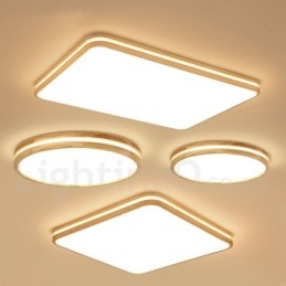 Lámpara de techo de madera redonda regulable con lente, moderna, contemporánea, de estilo nórdico, empotrada, con pantalla acrílica y control remoto. También se puede usar como luz de pared.