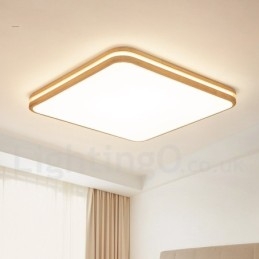 Lámpara de techo empotrada de madera cuadrada con lente, moderna, contemporánea, estilo nórdico, con pantalla acrílica y control remoto. También se puede usar como luz de pared.