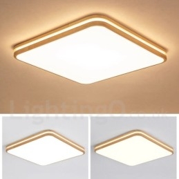 Lámpara de techo empotrada de madera cuadrada con lente, moderna, contemporánea, estilo nórdico, con pantalla acrílica y control remoto. También se puede usar como luz de pared.