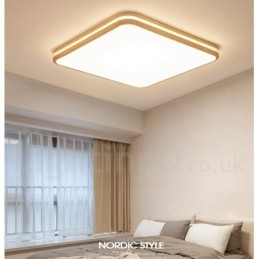 Lámpara de techo empotrada de madera cuadrada con lente, moderna, contemporánea, estilo nórdico, con pantalla acrílica y control remoto. También se puede usar como luz de pared.