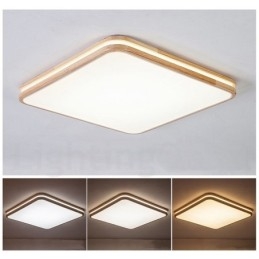 Lámpara de techo empotrada de madera cuadrada con lente, moderna, contemporánea, estilo nórdico, con pantalla acrílica y control remoto. También se puede usar como luz de pared.
