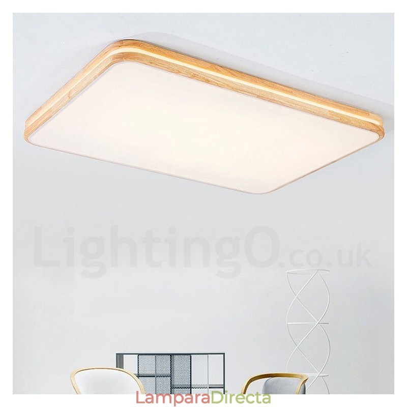 Lámpara de techo de madera rectangular regulable con lente, moderna, contemporánea, de estilo nórdico, empotrada, con pantalla acrílica y control remoto. También se puede usar como luz de pared.
