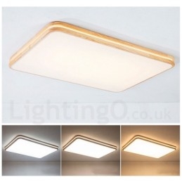 Lámpara de techo de madera rectangular regulable con lente, moderna, contemporánea, de estilo nórdico, empotrada, con pantalla acrílica y control remoto. También se puede usar como luz de pared.
